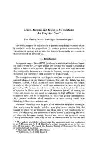 Money, Income and Prices in Switzerland: An Empirical Test