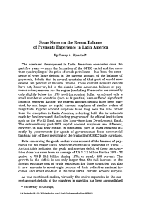 Some Notes on the Recent Balance of Payments Experience in Latin America