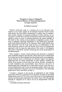 Comment on Larry A.Sjaastad’s “Recent Balance of Payments Experience in Latin America”