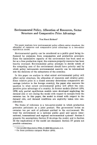 Environmental Policy, Allocation of Resources, Sector Structure and Comparative Price Advantage