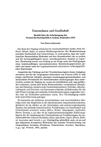 Unternehmen und Gesellschaft. Bericht über die Arbeitstagung des Vereins für Socialpclitik in Aachen, September 1975