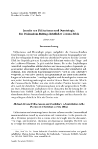 Jenseits von Utilitarismus und Deontologie. Ein Diskussions-Beitrag christlicher Corona-Ethik