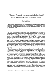 Politische Okonomie oder mathematische Scholastik? Genesis, Bedeutung und Grenzen neoklassischen Denkens