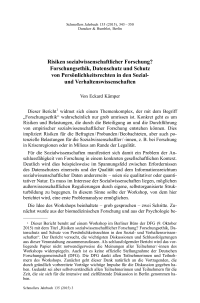 Risiken sozialwissenschaftlicher Forschung? Forschungsethik, Datenschutz und Schutz von Persönlichkeitsrechten in den Sozial- und Verhaltenswissenschaften