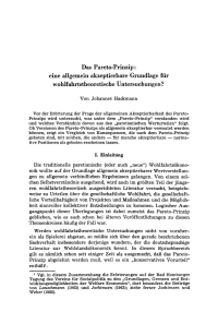 Das Pareto-Prinzip: eine allgemein akzeptierbare Grundlage für wohlfahrtstheoretische Untersuchungen?
