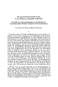 Die agrarisch-industrielle Front in der Weimarer Republik 1930-1932