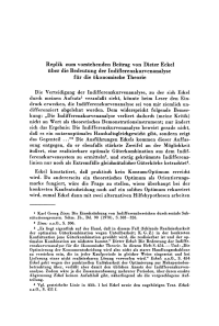 Replik zum vorstehenden Beitrag von Dieter Eckel über die Bedeutung der Indifferenzkurvenanalyse für die ökonomische Theorie