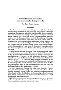 Zur Problematik des Gesetzes vom abnehmenden Ertragszuwachs