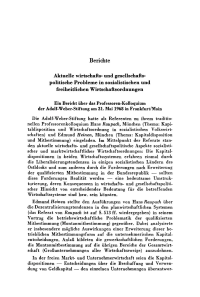 Aktuelle wirtschafts- und gesellschaftspolitische Probleme in sozialistischen und freiheitlichen Wirtschaftsordnungen