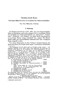 Christian Jacob Kraus: Eine längst fällige Korrektur zur Geschichte der Volkswirtschaftslehre