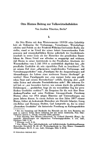 Otto Hintzes Beitrag zur Volkswirtschaftslehre