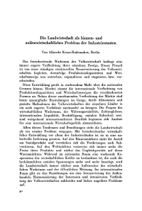 Die Landwirtschaft als binnen- und außenwirtschaftliches Problem der Industriestaaten