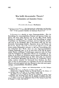 Was heißt ökonomische Theorie? Vorklassisches und klassisches Denken