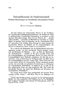 Nationalökonomie als Sozialwissenschaft