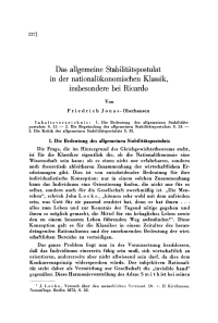 Das allgemeine Stabilitätspostulat in der nationalökonomischen Klassik, insbesondere bei Ricardo