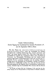Soziale Selbstverwaltung. Zweite Tagung der Gesellschaft für Sozialen Fortschritt e.V. am 13. September 1952 in Bonn