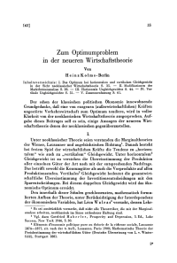 Zum Optimumproblem in der neueren Wirtschaftstheorie