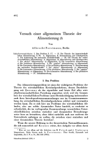 Versuch einer allgemeinen Theorie der Alimentierung (I)