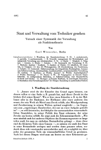 Staat und Verwaltung vom Techniker gesehen. Versuch einer Systematik der Verwaltung als Funktionstheorie