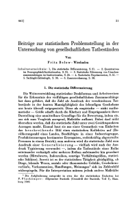 Beiträge zur statistischen Problemstellung in der Untersuchung von gesellschaftlichen Tatbeständen