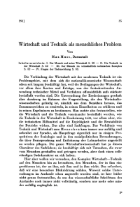 Wirtschaft und Technik als menschliches Problem