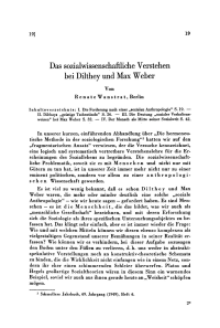Das sozialwissenschaftliche Verstehen bei Dilthey und Max Weber
