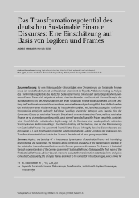 Das Transformationspotential des deutschen Sustainable Finance Diskurses: Eine Einschätzung auf Basis von Logiken und Frames