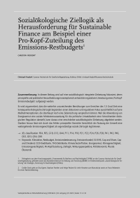 Sozialökologische Ziellogik als Herausforderung für Sustainable Finance am Beispiel einer Pro-Kopf-Zuteilung des Emissions-Restbudgets
