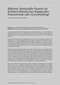 Editorial: Sustainable Finance im Schatten klimatischer Kipppunkte: Finanzwende oder Greenwashing?