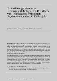 Eine wirkungsorientierte Finanzmarktstrategie zur Reduktion von Treibhausgasemissionen – Ergebnisse aus dem FIRN-Projekt
