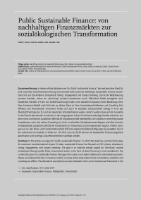 Public Sustainable Finance: von nachhaltigen Finanzmärkten zur sozialökologischen Transformation