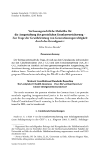 Verfassungsrechtliche Maßstäbe für die Ausgestaltung der gesetzlichen Krankenversicherung – Zur Frage der Gewährleistung von Generationengerechtigkeit durch das Grundgesetz