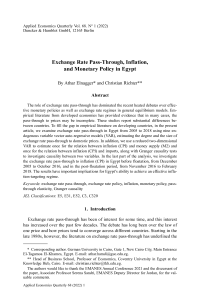 Exchange Rate Pass-Through, Inflation, and Monetary Policy in Egypt