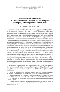 Foreword to the Translation of Gustav Schmoller’s Reviews of Carl Menger’s “Principles,” “Investigations,” and “Errors”