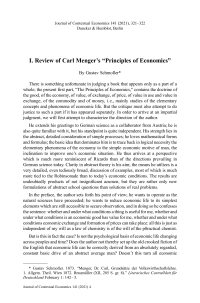 I. Review of Carl Menger’s “Principles of Economics”