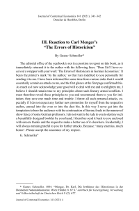 III. Reaction to Carl Menger’s “The Errors of Historicism”