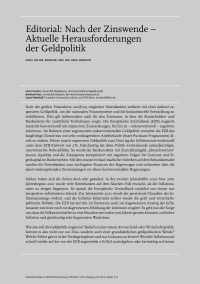 Editorial: Nach der Zinswende – Aktuelle Herausforderungen der Geldpolitik