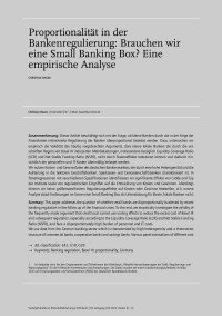 Proportionalität in der Bankenregulierung: Brauchen wir eine Small Banking Box? Eine empirische Analyse