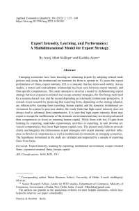 Export Intensity, Learning, and Performance: A Multidimensional Model for Export Strategy