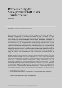 Revitalisierung der Sozialpartnerschaft in der Transformation