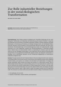 Zur Rolle industrieller Beziehungen in der sozial-ökologischen Transformation