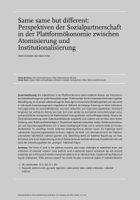 Same same but different: Perspektiven der Sozialpartnerschaft in der Plattformökonomie zwischen Atomisierung und Institutionalisierung