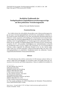 Rechtliche Problematik der fondsgebundenen Kapitallebensversicherungsverträge auf dem polnischen Versicherungsmarkt
