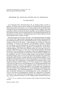 Professor Dr. Wolfgang Rüfner zum 90. Geburtstag