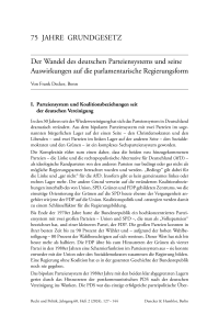 Der Wandel des deutschen Parteiensystems und seine Auswirkungen auf die parlamentarische Regierungsform