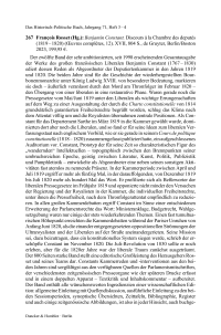 François Rosset (Hg.): Benjamin Constant. Discours à la Chambre des deputés (1819 – 1820) (Œuvres complètes, 12). XVII,
