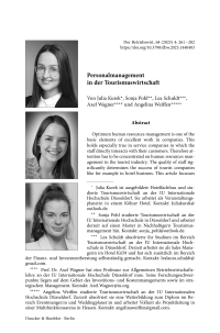 Personalmanagement in der Tourismuswirtschaft