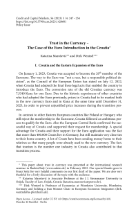 Trust in the Currency – The Case of the Euro Introduction in the Croatia