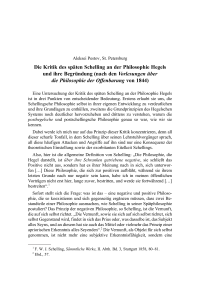 Die Kritik des späten Schelling an der Philosophie Hegels und ihre Begründung (nach den Vorlesungen über die Philosophie der Offenbarung von 1844)