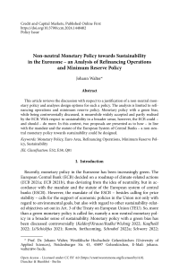 Non-neutral Monetary Policy towards Sustainability in the Eurozone – an Analysis of Refinancing Operations and Minimum Reserve Policy